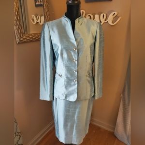 2 piece skirt light teal suit